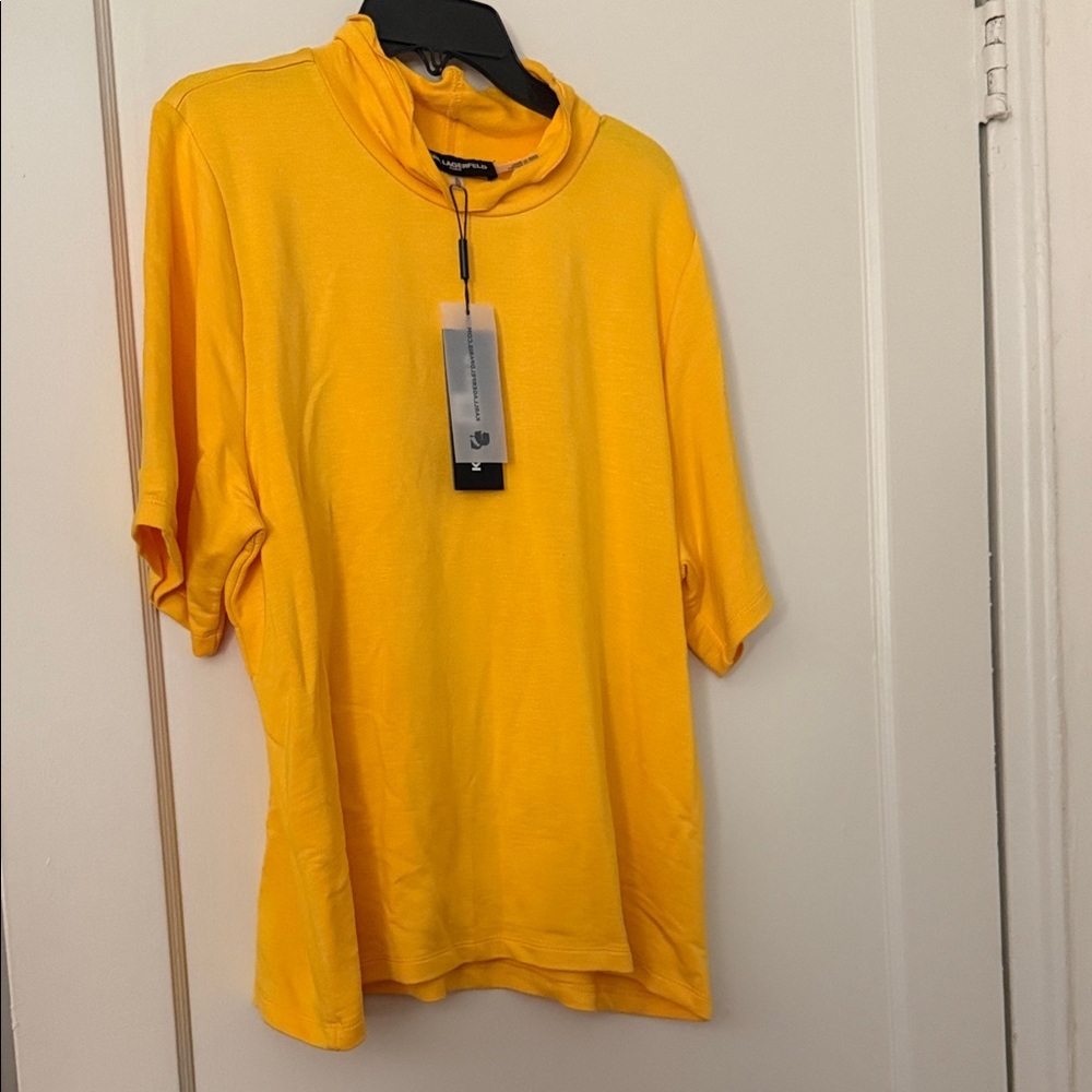 NWT Karl Lagerfeld Yellow Mock Neck Top size XL